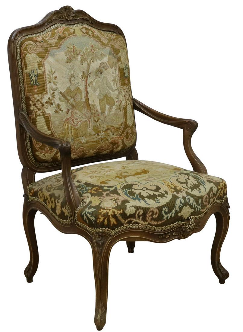 FRENCH LOUIS XV STYLE TAPESTRY FAUTEUIL A LA REINE (1 of 4)
