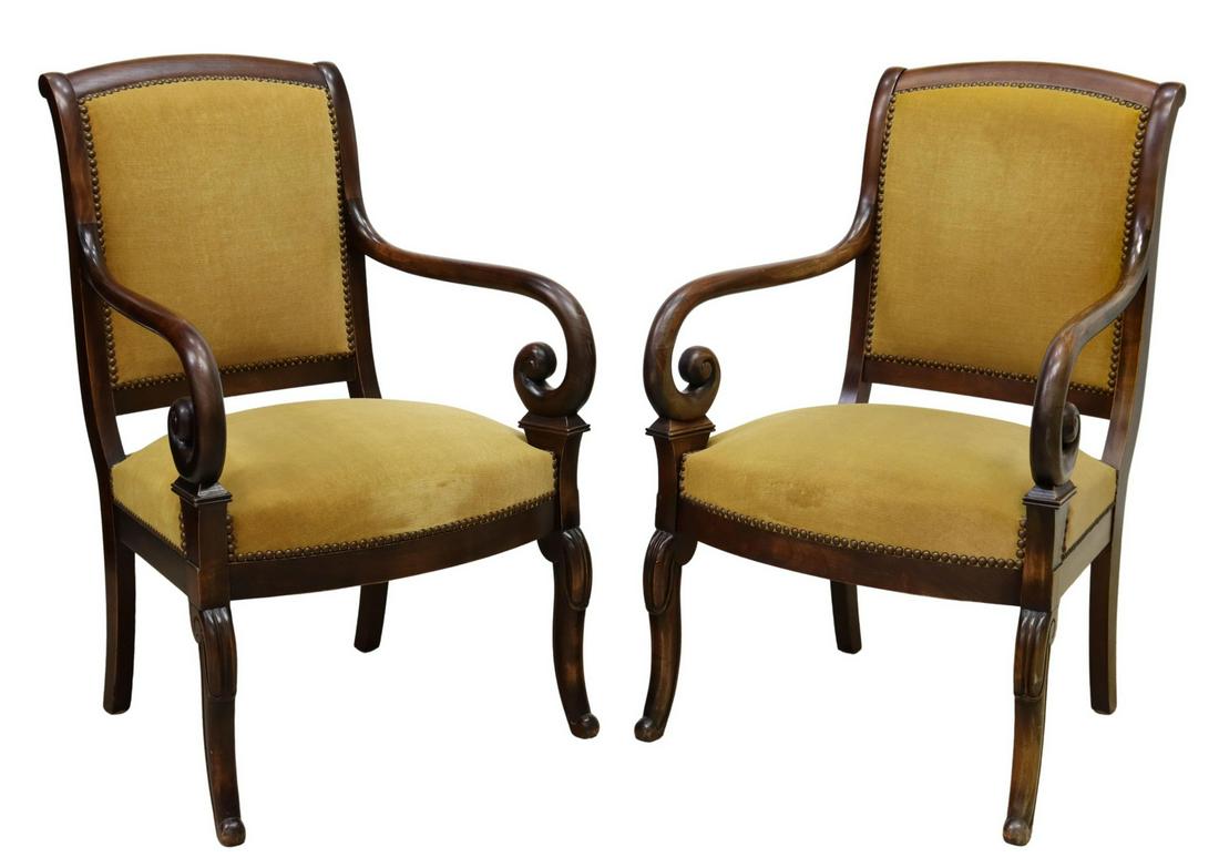 (2) FRENCH LOUIS PHILIPPE STYLE MAHOGANY FAUTEUILS (1 of 3)