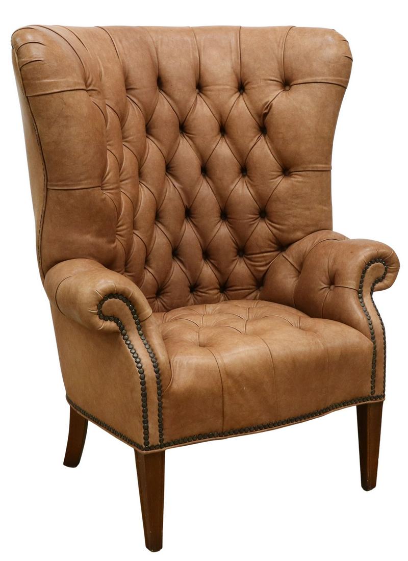 LEATHERCRAFT TUFTED LEATHER WINGBACK ARMCHAIR (1 of 3)