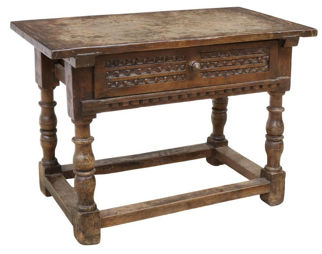 SPANISH COLONIAL CARVED WOOD TABLE, EARLY 19TH C. (1 of 5)