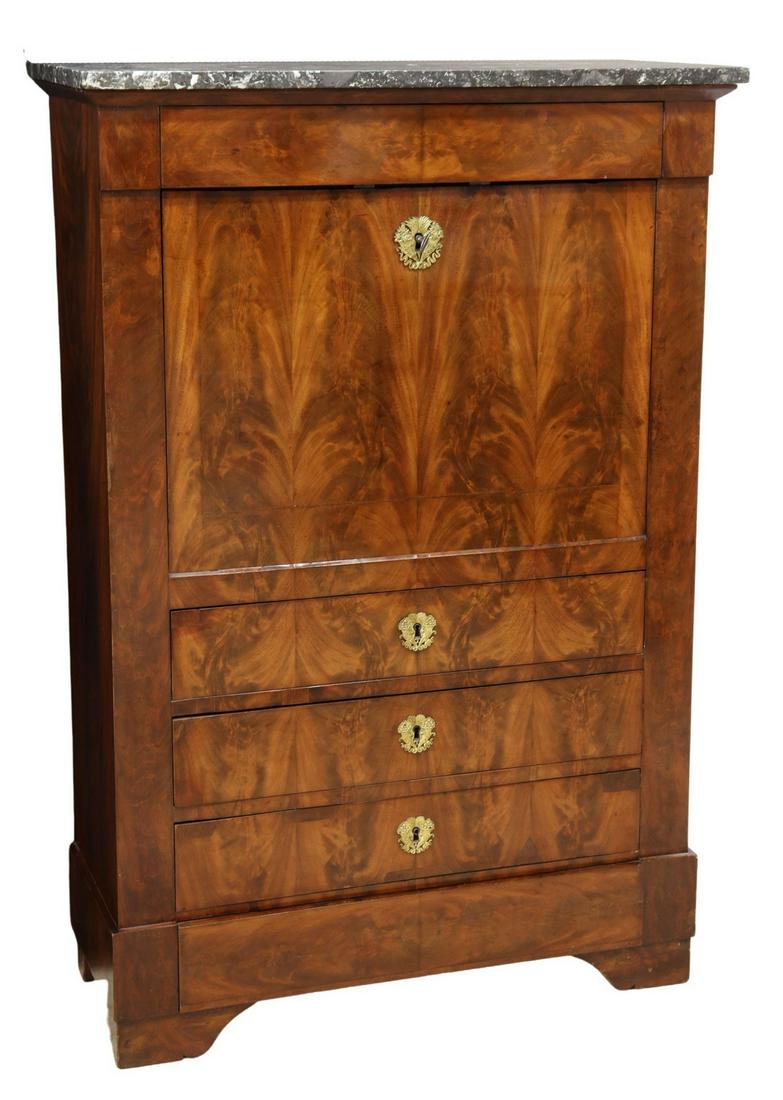 FRENCH MARBLE-TOP MAHOGANY SECRETAIRE ABATTANT (1 of 6)