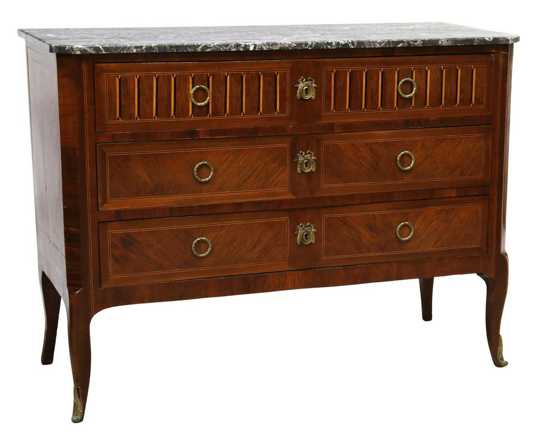 LOUIS XVI STYLE MARBLE-TOP MAHOGANY COMMODE (1 of 5)