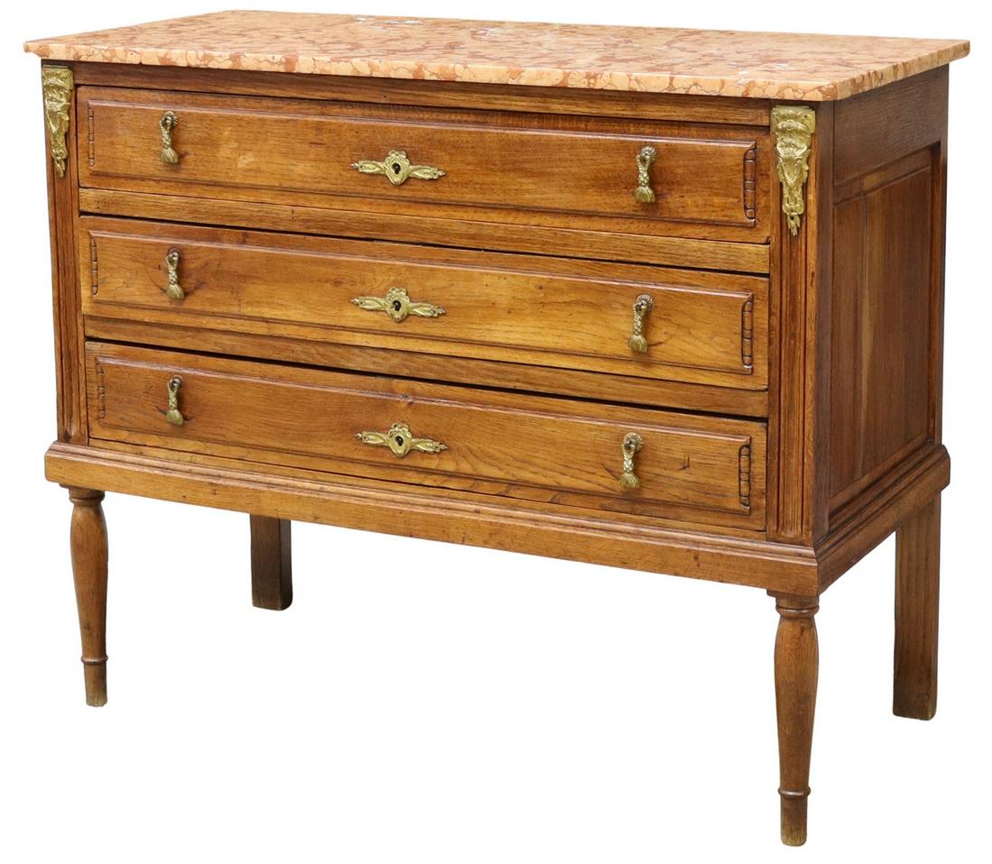FRENCH MARBLE-TOP OAK THREE-DRAWER COMMODE (1 of 4)