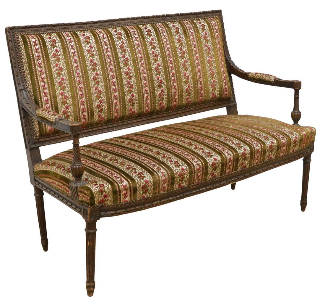 FRENCH LOUIS XVI STYLE UPHOLSTERED SALON SETTEE (1 of 3)
