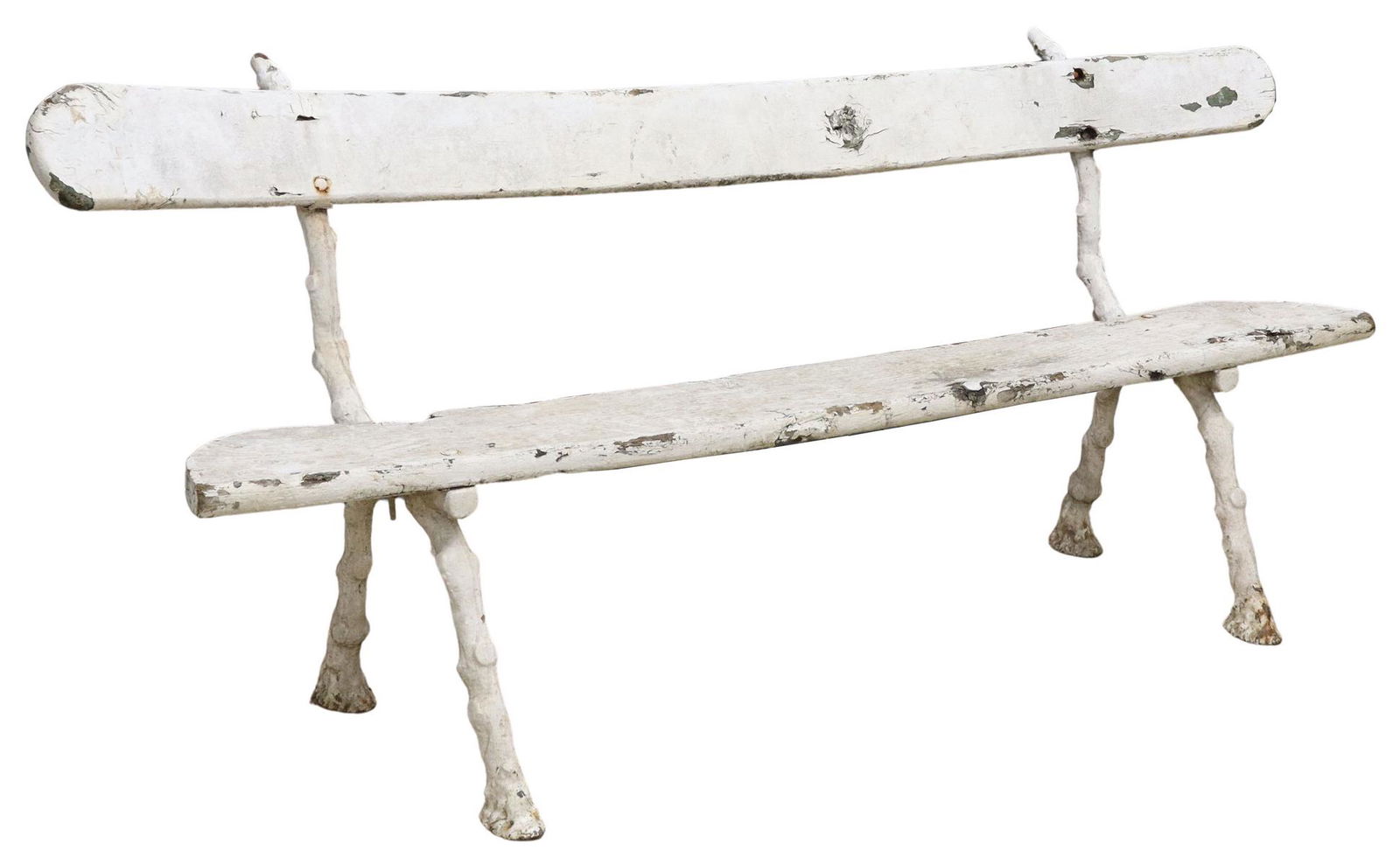 PAINTED WOOD & CAST IRON BRANCH-FORM GARDEN BENCH (1 of 3)