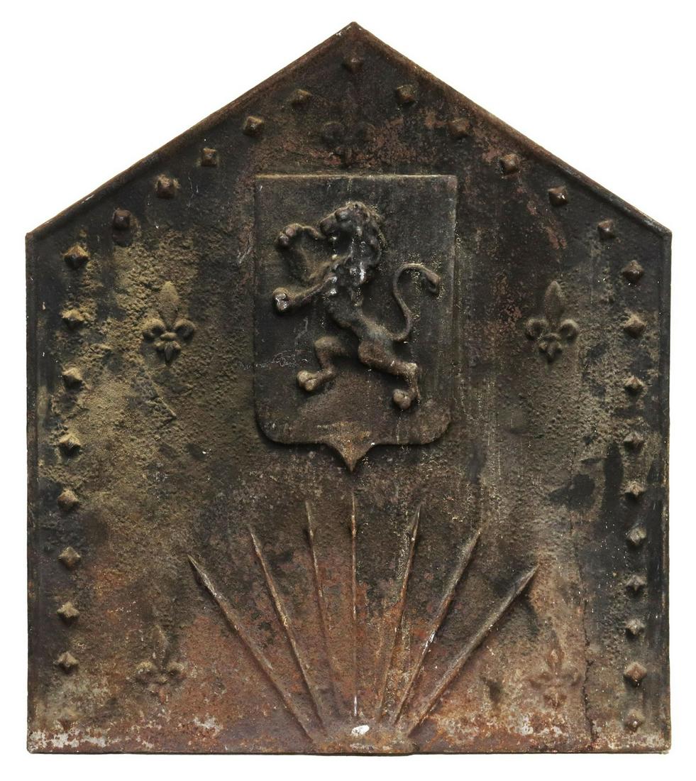 ANTIQUE FRENCH CAST IRON HERALDIC FIREBACK PANEL (1 of 3)