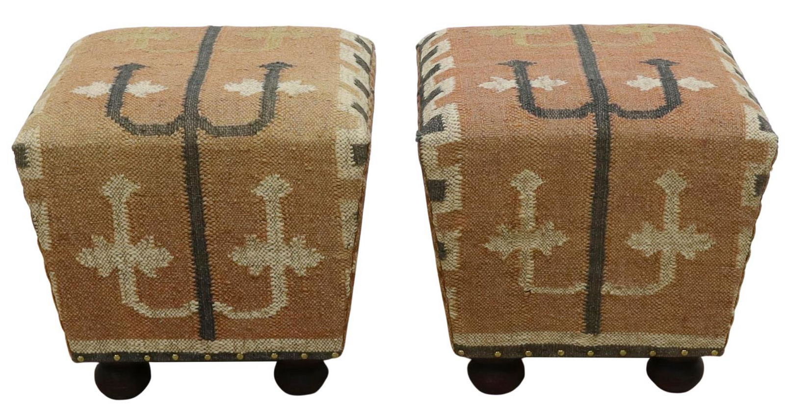 (2) SOUTHWEST STYLE UPHOLSTERED OTTOMANS (1 of 3)