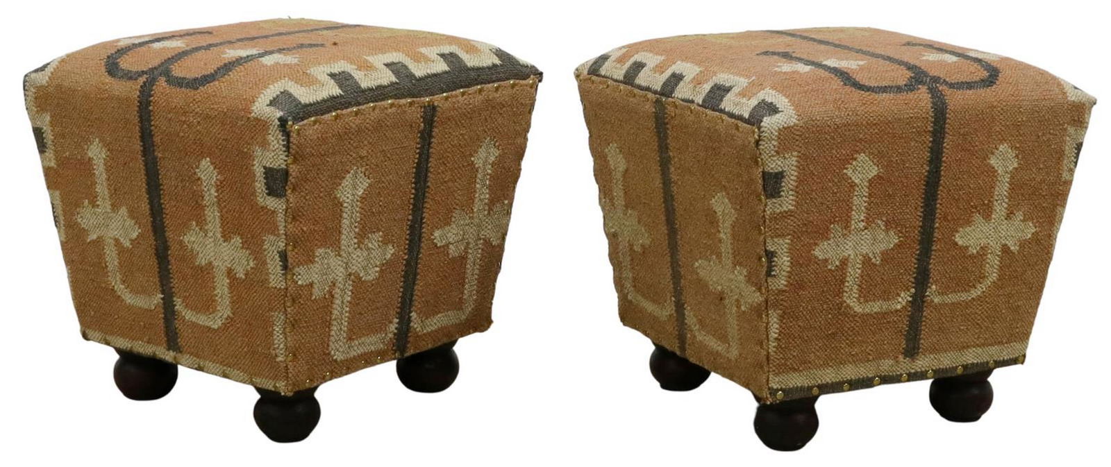 (2) SOUTHWEST STYLE UPHOLSTERED OTTOMANS (1 of 3)