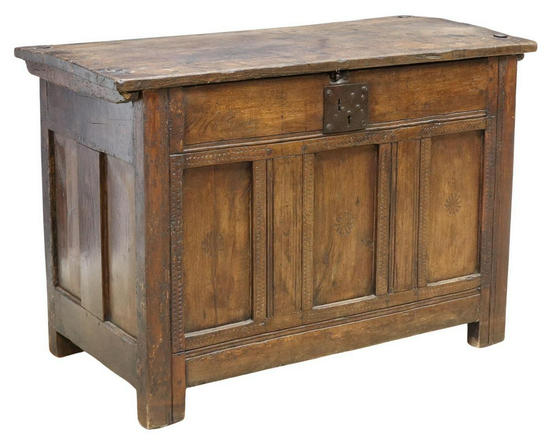 FRENCH PROVINCIAL OAK STORAGE CHEST, EARLY 19TH C. (1 of 4)