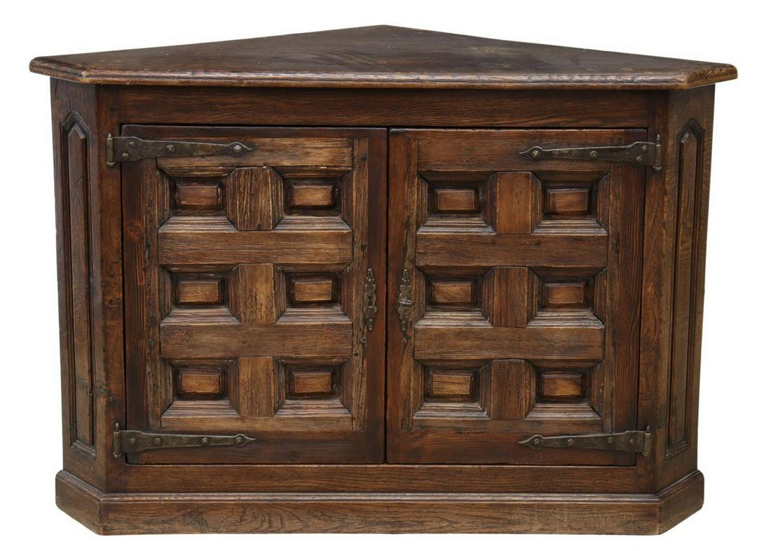 SPANISH BAROQUE STYLE PANELED OAK CORNER CABINET (1 of 5)
