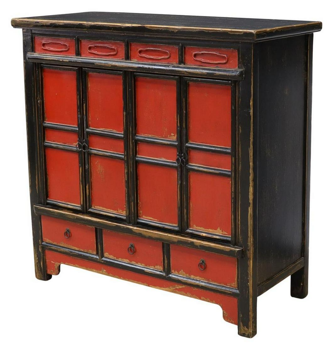 CHINESE LACQUERED HARDWOOD DECORATIVE CABINET (1 of 5)