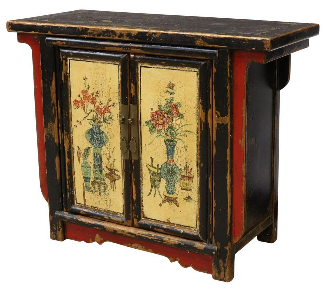 CHINESE LACQUERED HARDWOOD FLORAL CABINET (1 of 5)