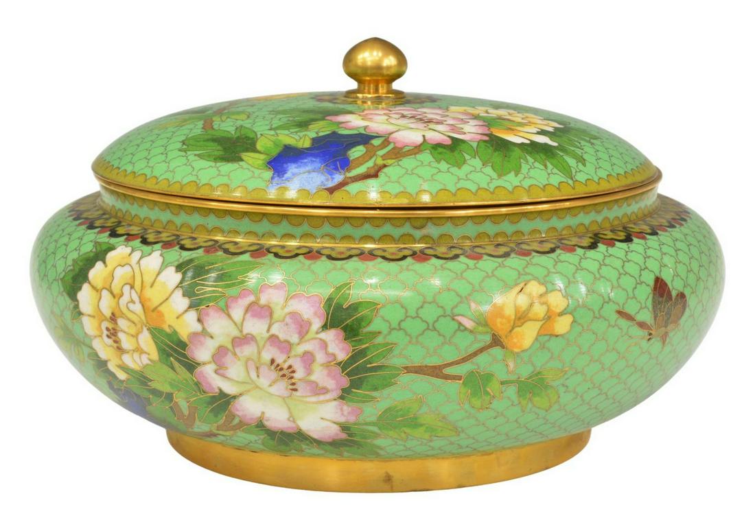 CHINESE CLOISONNE ENAMEL PEONIES COVERED BOX (1 of 3)