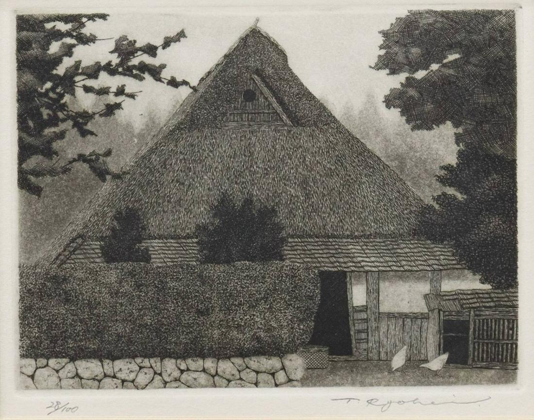 RYOHEI TANAKA (1933-2019) THATCHED ROOF ETCHING (1 of 4)