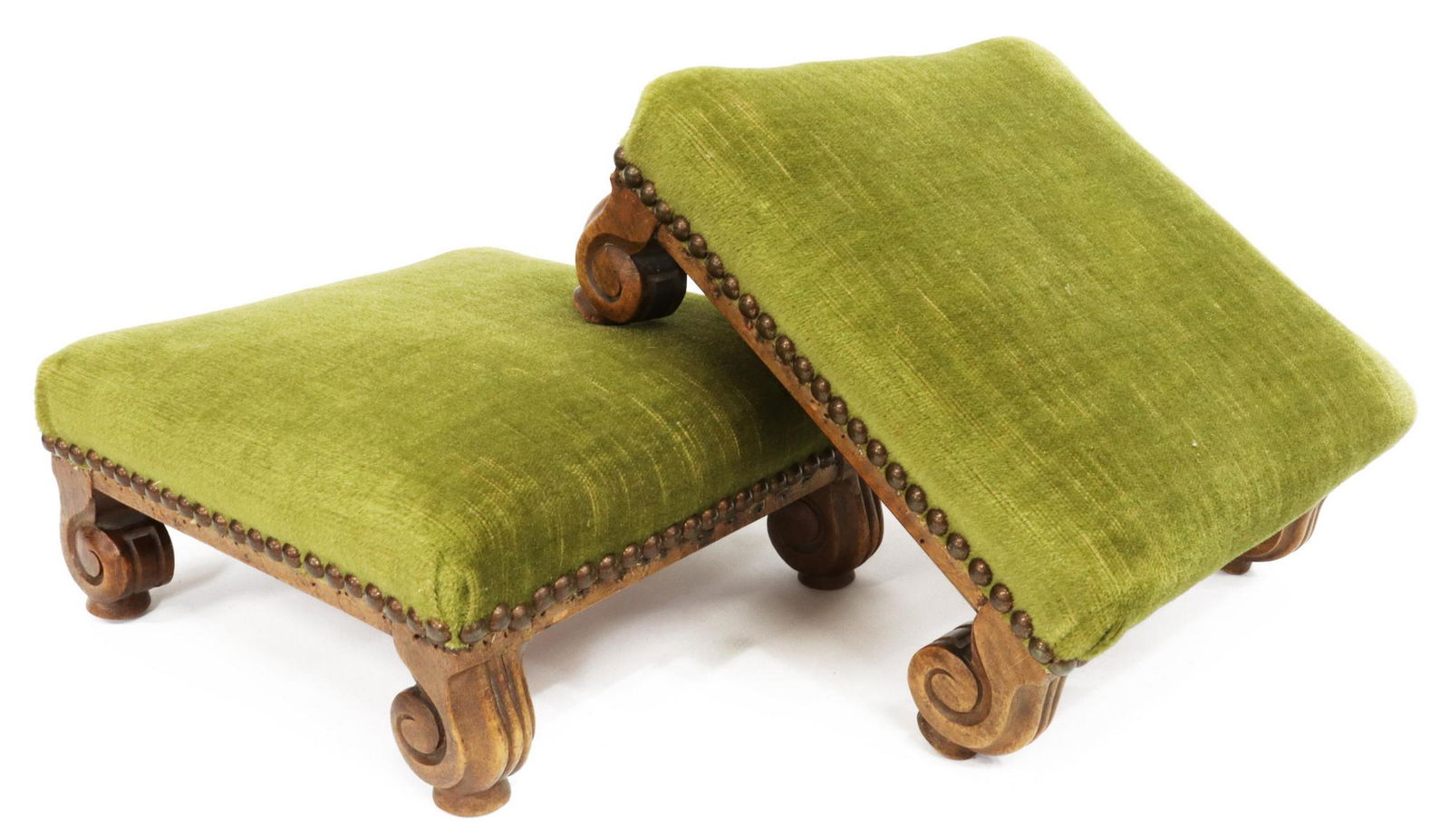 (2) PETITE FRENCH MOHAIR UPHOLSTERED FOOTSTOOLS (1 of 3)
