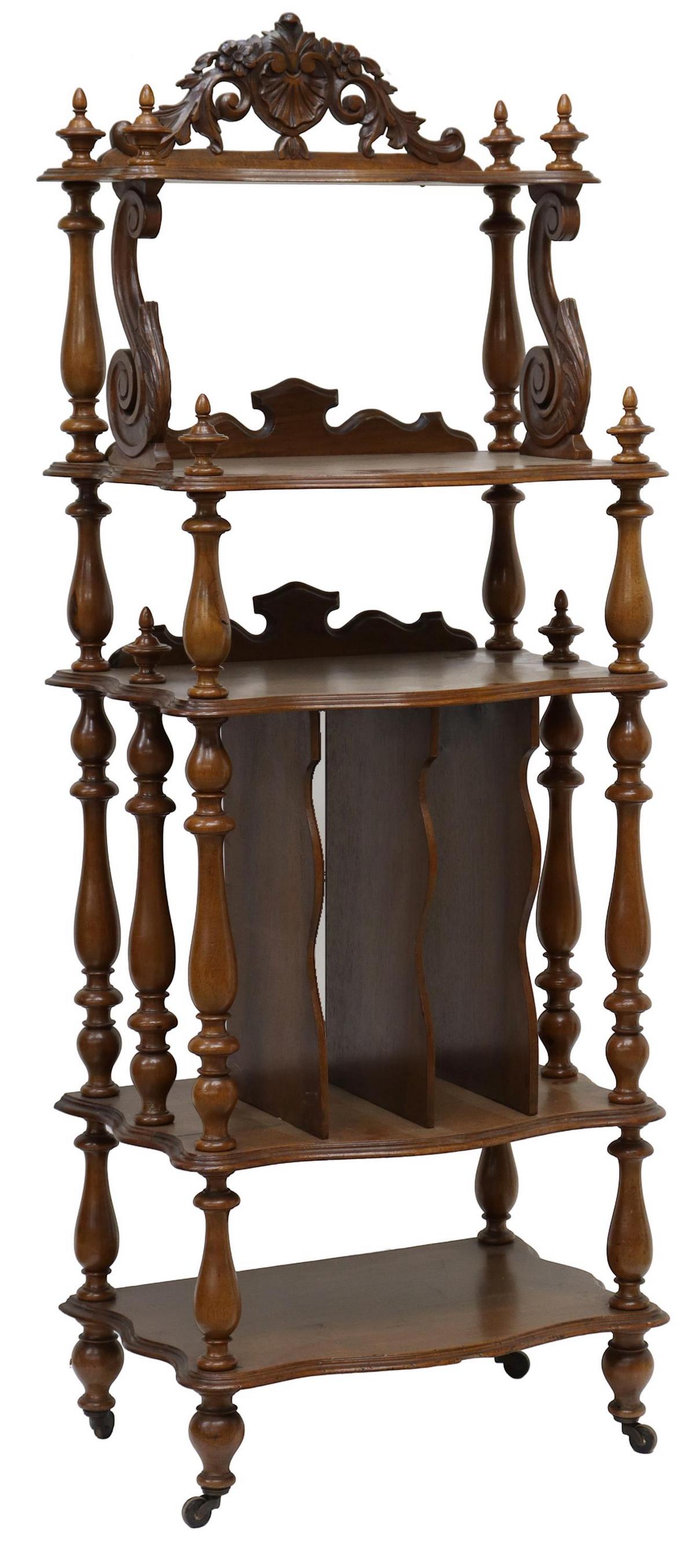 FRENCH CARVED WALNUT SHEET MUSIC ETAGERE (1 of 4)