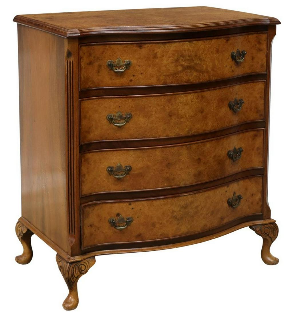 CHIPPENDALE STYLE BURLWOOD CHEST OF DRAWERS (1 of 6)
