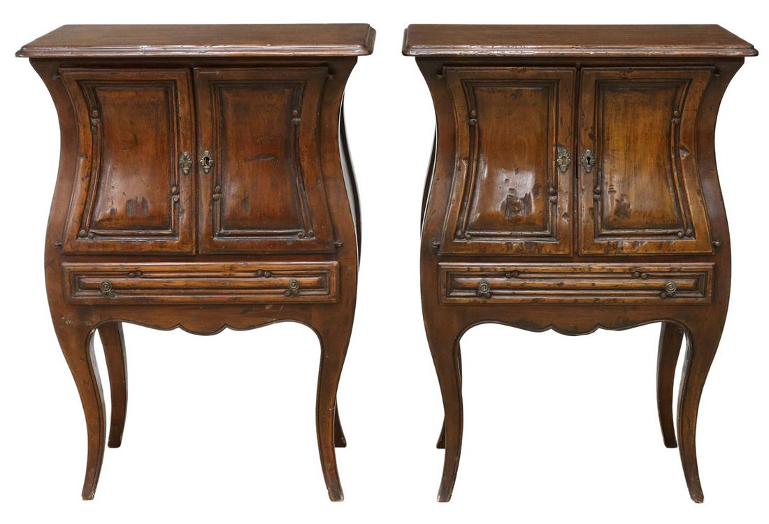 (2) LOUIS XV STYLE WALNUT BOMBE SIDE CABINETS (1 of 5)