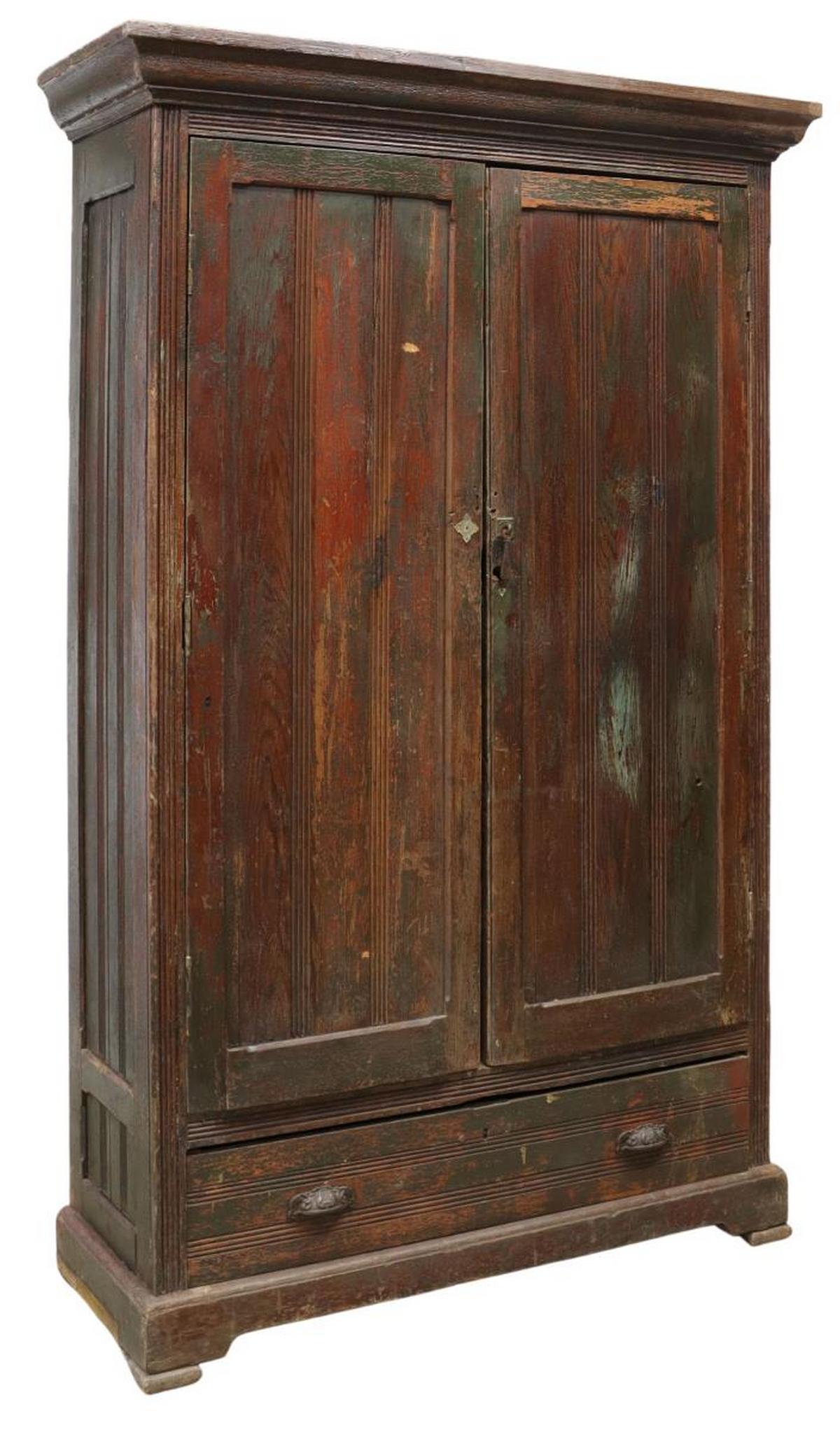 RUSTIC DISTRESSED PAINTED PINE ARMOIRE CABINET (1 of 4)