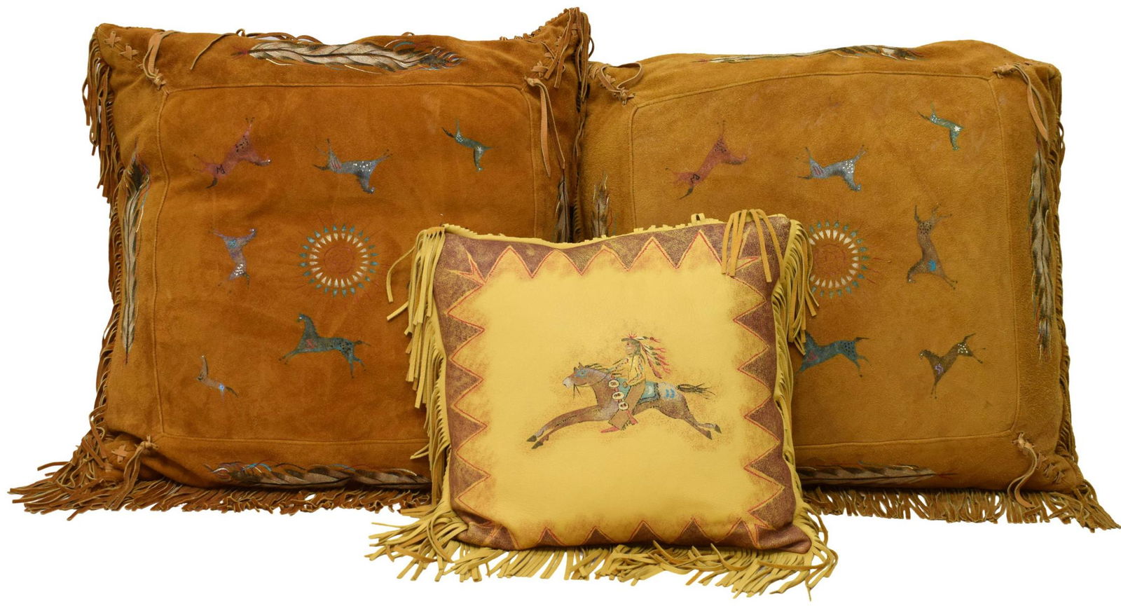 (3) SOUTHWEST STYLE LEATHER ACCENT THROW PILLOWS (1 of 4)