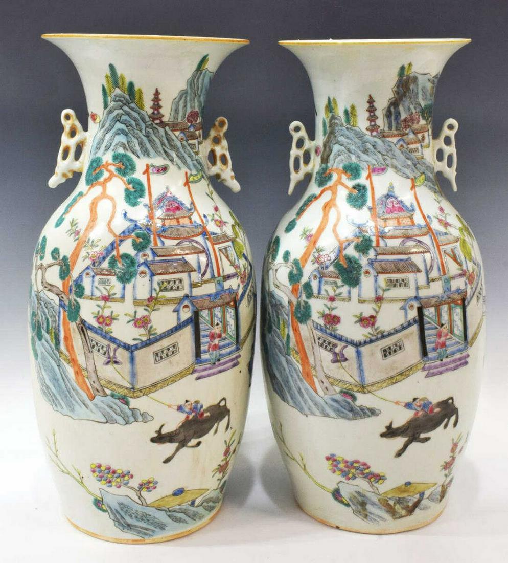 (2) CHINESE FAMILLE ROSE ENAMELED PORCELAIN VASES (1 of 3)