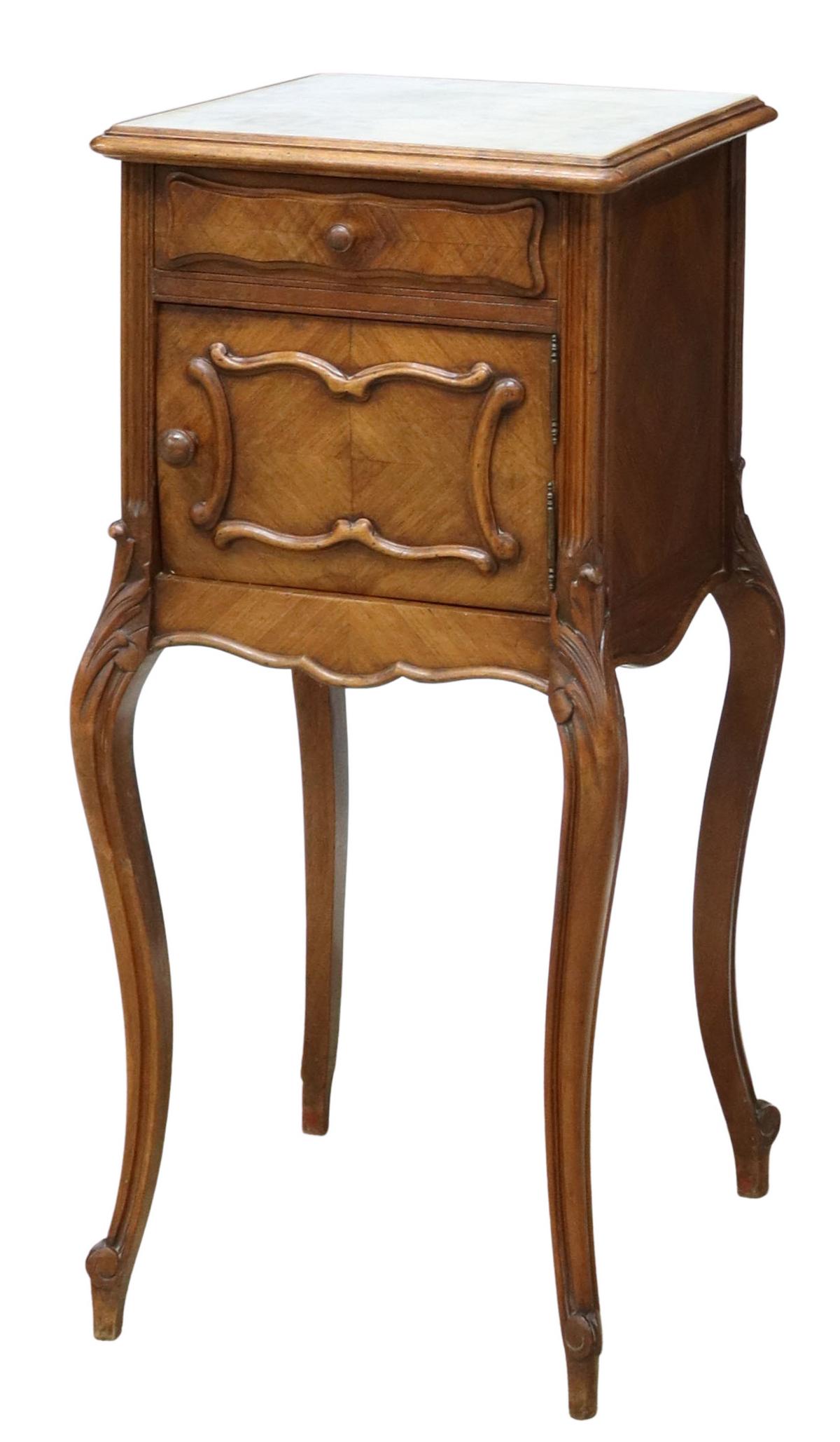 FRENCH LOUIS XV STYLE MARBLE-TOP WALNUT NIGHTSTAND (1 of 6)