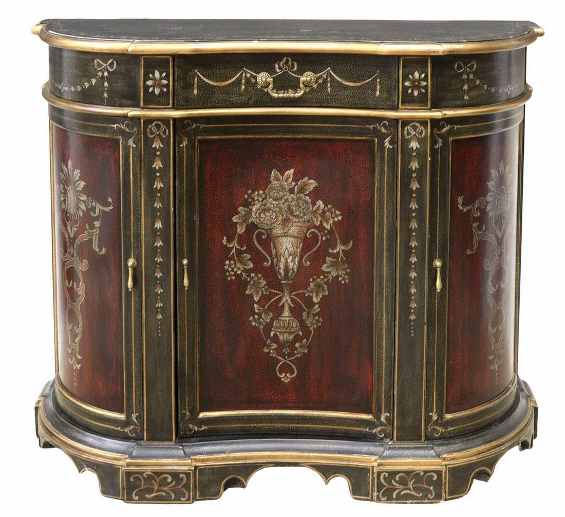 DECORATIVE PAINTED DEMILUNE CONSOLE CABINET (1 of 5)