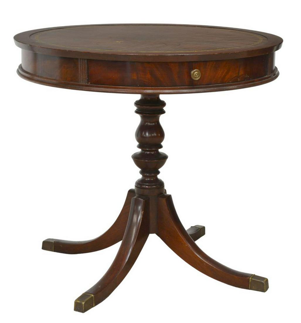 REGENCY STYLE LEATHER-TOP MAHOGANY DRUM TABLE (1 of 4)