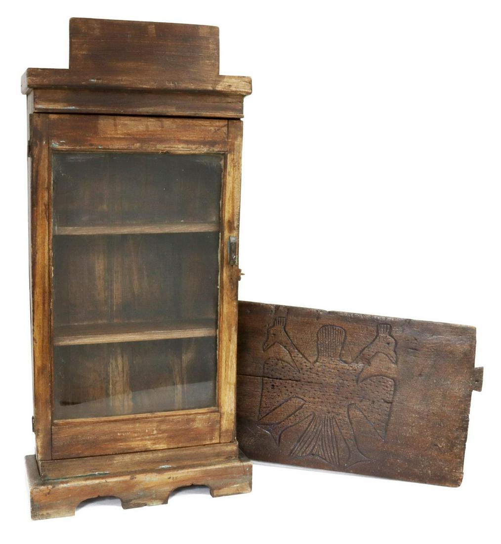 (2) PRIMITIVE HANGING CABINET & CARVED PANEL (1 of 5)