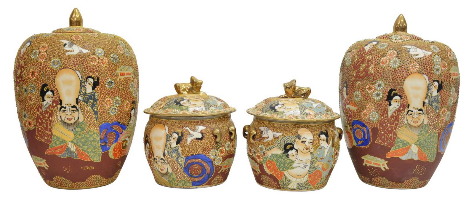 (4) SATSUMA STYLE ENAMELED PORCELAIN JARS & BOWLS (1 of 5)