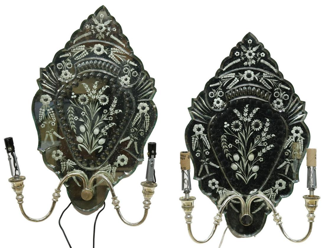 (2) VENETIAN STYLE MIRRORED WALL SCONCES (1 of 1)