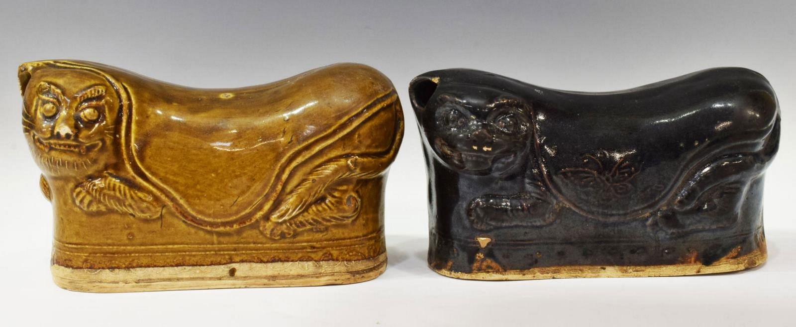 (2) CHINESE SEATED CAT-FORM CERAMIC NECK PILLOWS (1 of 3)