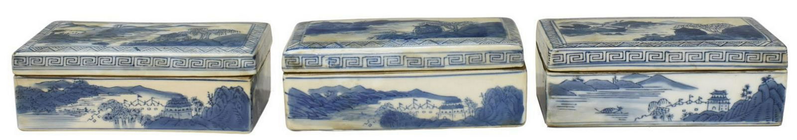 (3) CHINESE BLUE AND WHITE PORCELAIN LIDDED BOXES (1 of 4)