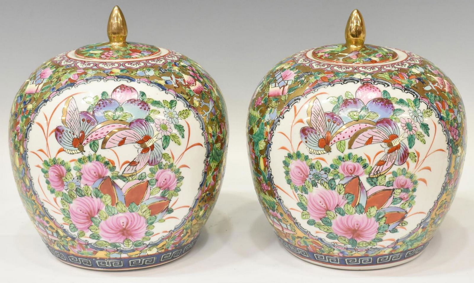 (2) CHINESE ROSE MEDALLION PORCELAIN MELON JARS (1 of 5)