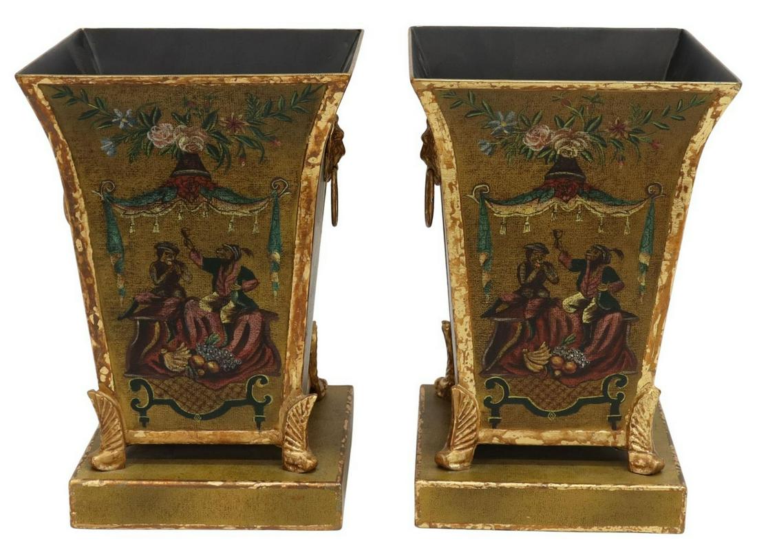 (2) DECORATIVE PARCEL GILT TOLE CACHEPOTS (1 of 3)