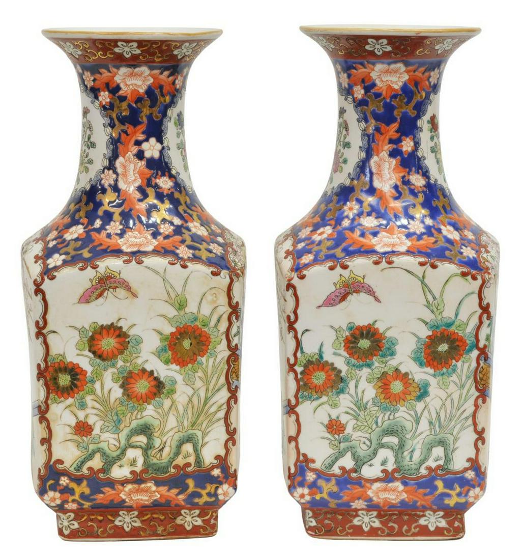 (2) JAPANESE STYLE IMARI PORCELAIN SQUARE VASES (1 of 3)