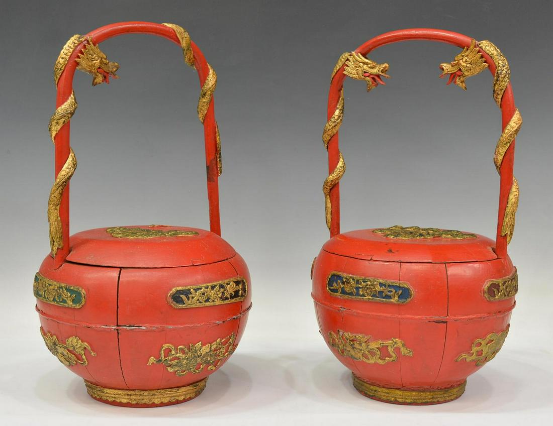 (2) CHINESE PARCEL GILT LACQUERED WEDDING BASKETS (1 of 5)