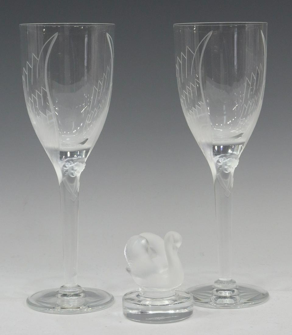 (3) LALIQUE FRANCE 'ANGE' CRYSTAL STEMWARE & SWAN (1 of 2)