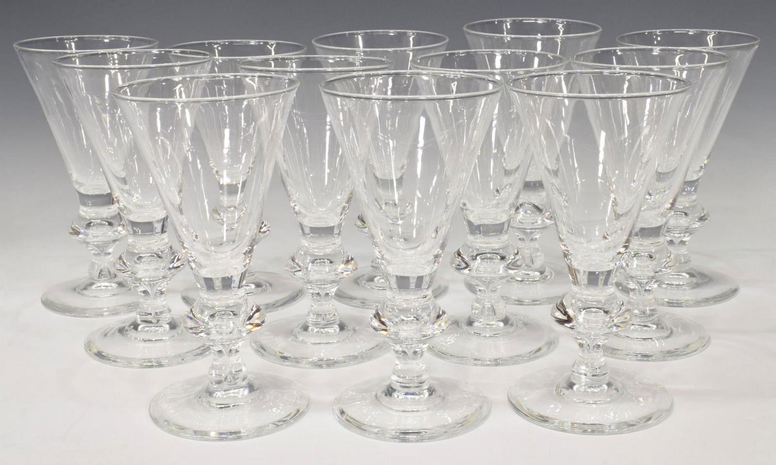 (12) STEUBEN 'TRUMPET' GLASS WATER GOBLETS (1 of 4)