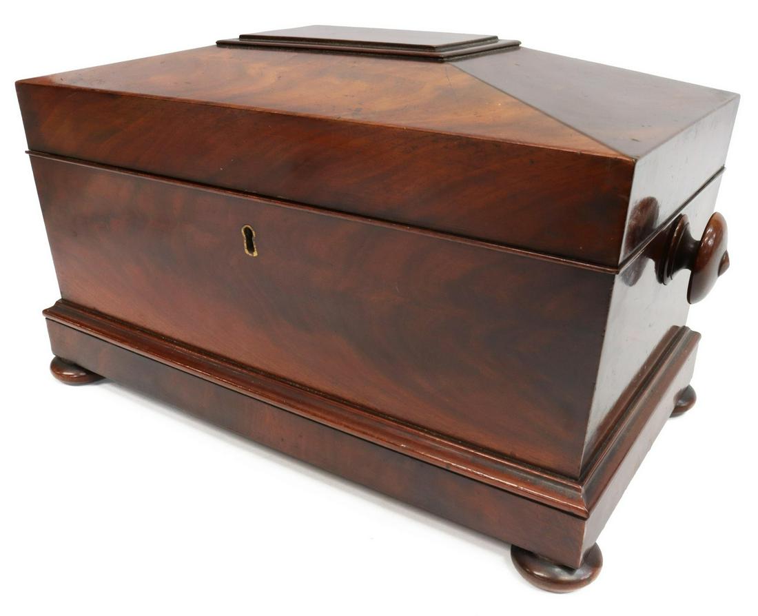 ENGLISH REGENCY FITTED MAHOGANY TEA CADDY (1 of 5)
