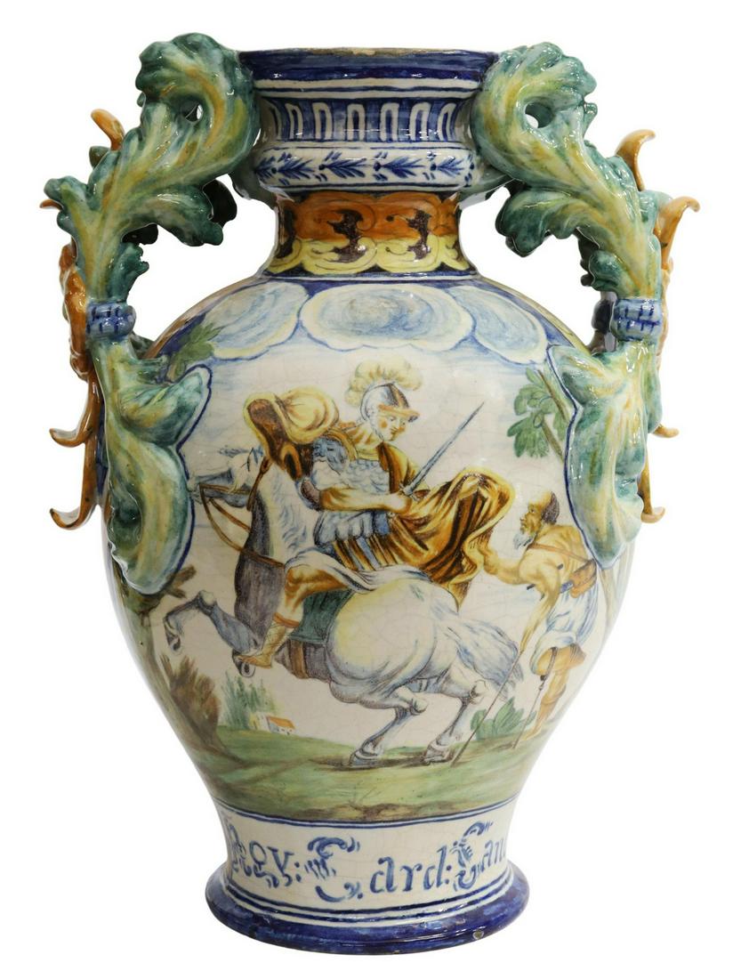 LARGE ITALIAN URBANIA STYLE MAJOLICA URN (1 of 4)
