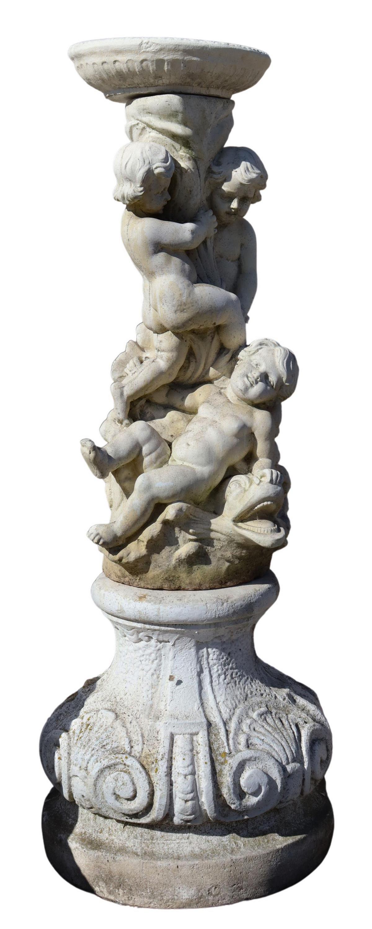 CAST STONE GARDEN BIRD BATH, CHERUBS & DOLPHIN (1 of 1)