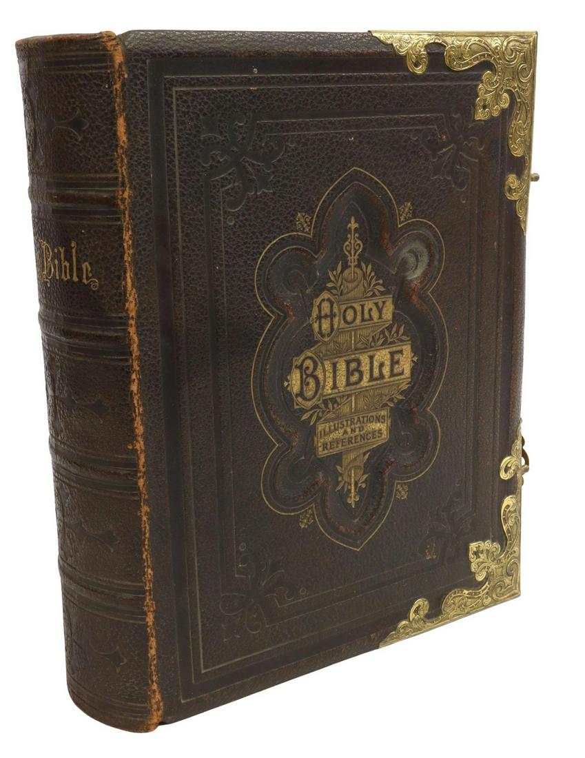 ILLUSTRATED FAMILY BIBLE LEATHER & BRASS BINDING (1 of 4)