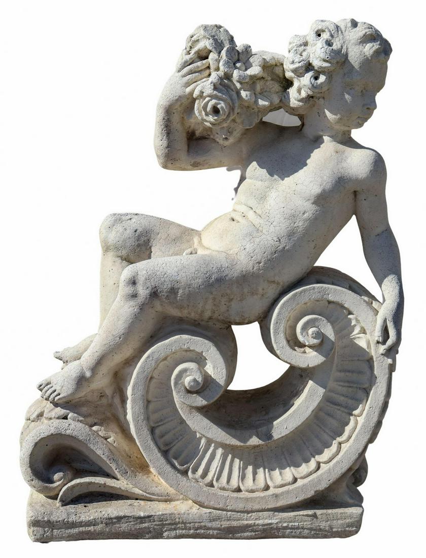 LARGE CAST STONE CHERUB GARDEN STATUARY (1 of 1)
