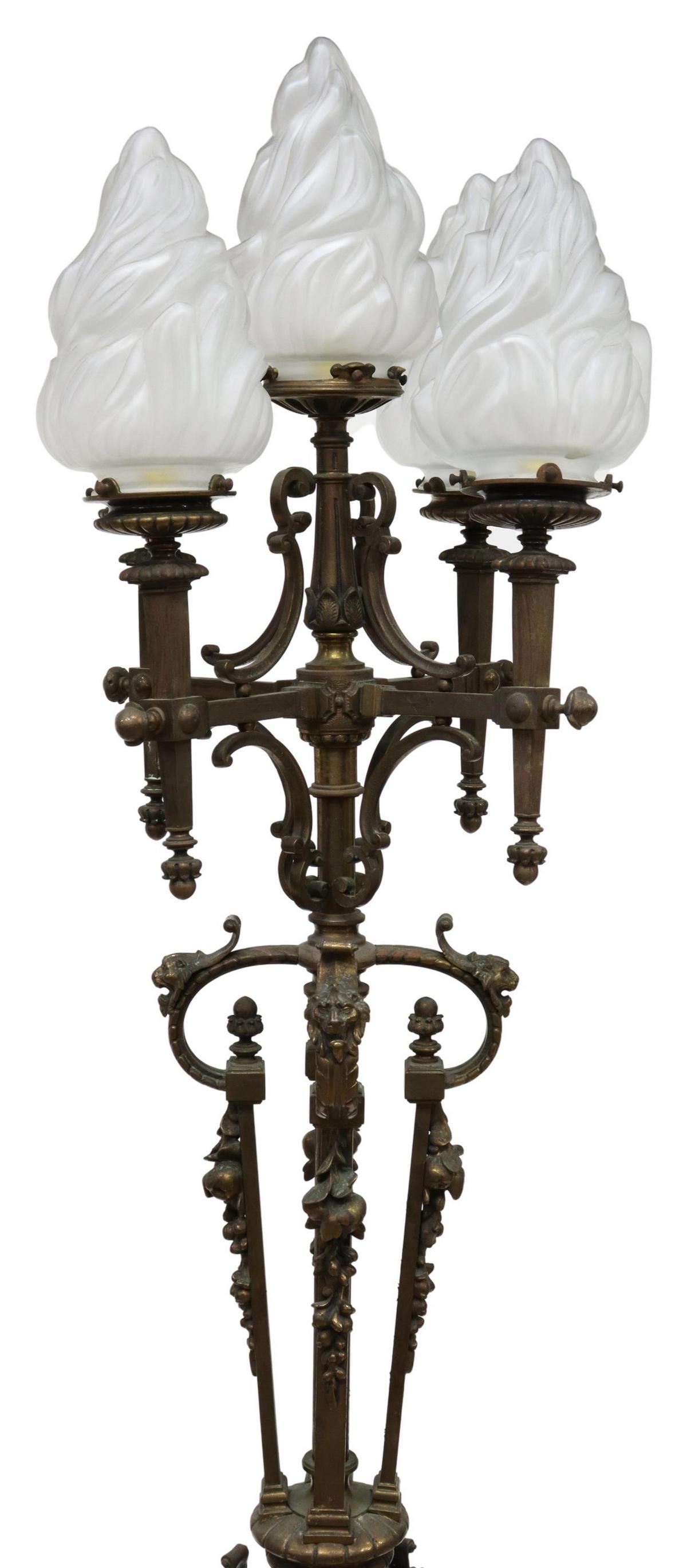 FRENCH BRONZE FIVE-LIGHT FLOOR LAMP FLAME SHADES (1 of 3)