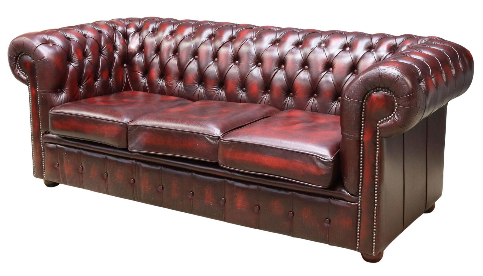 ENGLISH BUTTONED OXBLOOD LEATHER CHESTERFIELD SOFA (1 of 3)