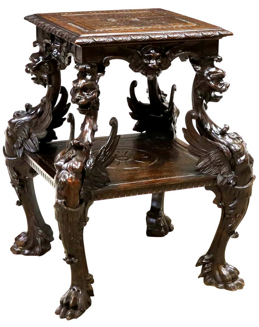 RENAISSANCE REVIVAL WELL-CARVED GRIFFINS TABLE (1 of 5)