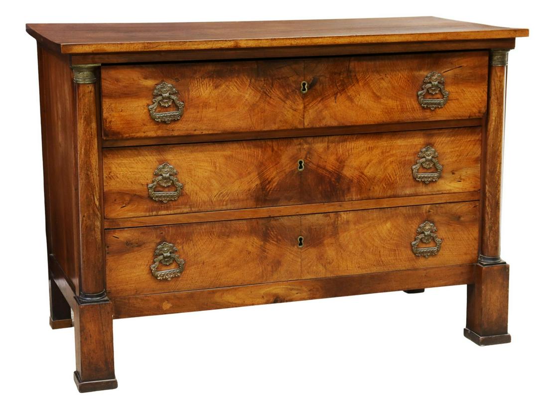 FRENCH EMPIRE STYLE FIGURED WALNUT COMMODE (1 of 5)
