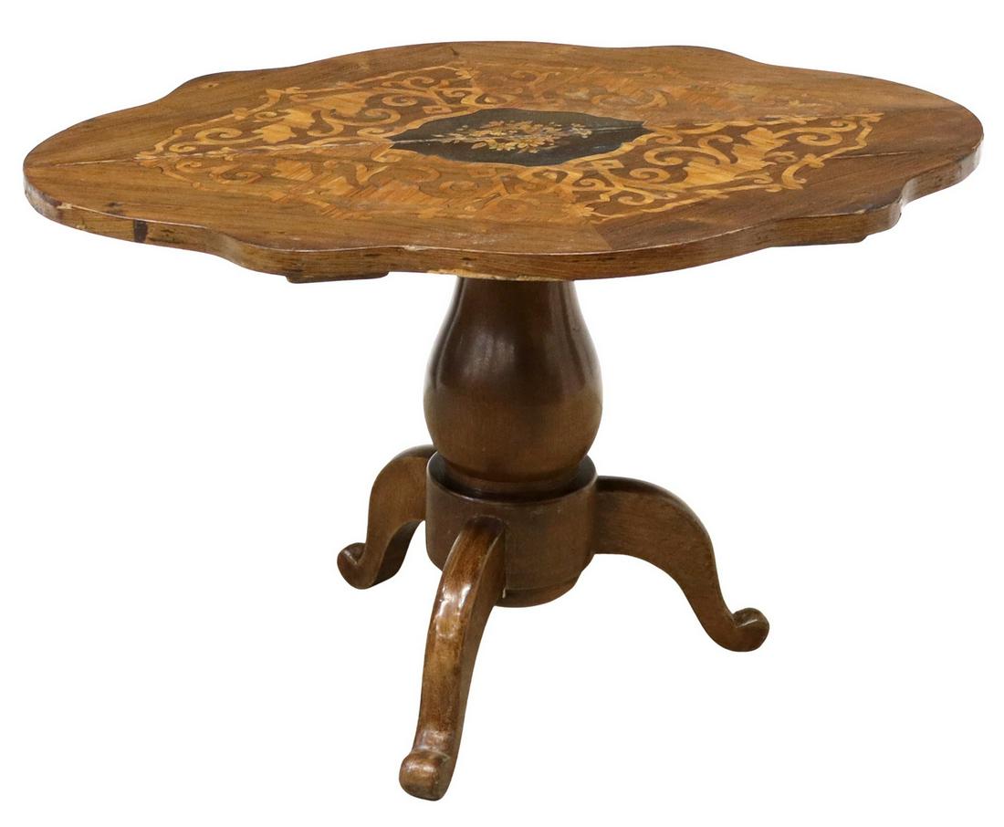 ITALIAN MARQUETRY INLAID PEDESTAL TABLE (1 of 3)