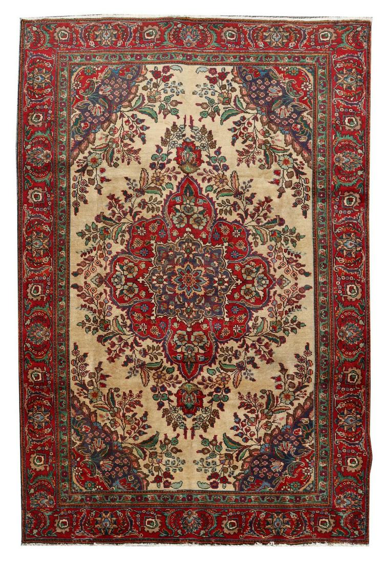 HAND-TIED PERSIAN TABRIZ RUG, 9'7" X 6'4" (1 of 3)